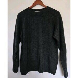 Paolo Mondo Sweater Mens Green 100% Cashmere Crew Neck Ribbed Grandpa Casual